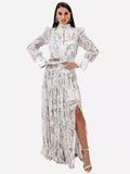 Trendy Goddess Design Fashion Acetyle Silk Silky Print High Open Fork Seaside Holiday Dress