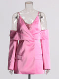 Trend Royal Sister Design Suit 2025 Spring New Shoulder Sling Hollow Design Pink Coat Woman