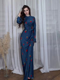 Fashion Summer Long Sleeve Fashion Round-Neck Ice Silk Breathable Flower Print Lady Dress