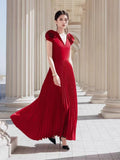 2025 V-Neck Shoulder Three-Dimensional Flower Design Short-Sleeved Dress Dress