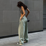 Rope Girded Casual Workwear Trousers Women Street Fashion Trend Women's Simple Loose Trousers DJPT
