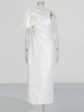 Temperament Sexy Dress 2025 Summer New Single Shoulder Three-Bunnyed Blanage Folds Shoulder Dress Woman