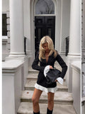 Spring And Summer Waist Black And White Bump Color Pressure Folding Folding Temperament Suit Dress Short Dress LX0115