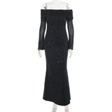 Autumn 2025 New Sexy Dress Temperament Body-Slid One-Word Shoulder Dress Woman DJPT