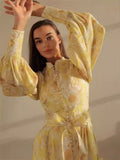 Autumn And Winter New Australian Tide Brand Retro Court Lantern Sleeve Single Buckle Floral Open Shirt Long Dress