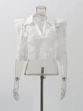 Lace Hollow Famous Style Suit 2025 New Women's Summer Shirt + Ultra-Short Skirt Solid Color