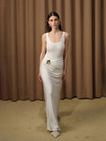 Party Solid Dress Dress 2025 Summer New Sling Folded Metal Buckle Splicing Dress