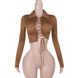 Autumn 2025 New Temperament Hottie Lace Long Sleeve Strap Sexy Top Girl DJPT