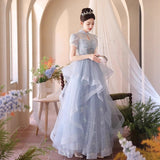 Evening Dress Dress Light Luxury Small High-End Temperament Blue Birthday Princess Dress Adult Ceremony Host Fluffy Skirt