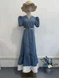 Summer Gentle First Love Style Slime Button Thin Lace Long Dress