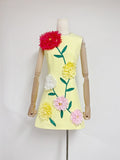 Fashion Niche Three-Dimensional Decorative Dress 2025 New Flower Slim Round Neckless Midsleeveless Mid-Dress