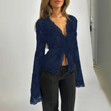 Autumn 2025 New Fashion Chiffon Shirt Small Fragrant Temperament Laded Horn Sleeve Top Woman DJPT