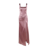 Autumn 2025 New Temperament Sexy Vest Thin Open Fork Long Dress Elastic Dress Woman DJPT