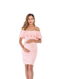 Women's Sleeveless Leaves Side Shoulder-To-Shoulder Skirts Knee-Jerk Trims Pregnant Women's Dress Maternity