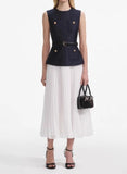 New Blue And White Collar Collar Fake Two Sleeveless Dress Temperament Famous Wind Thin Short Dress 2025 Summer