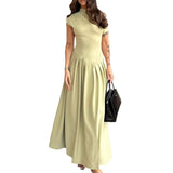 Women's Summer Round Neck Short Sleeve Splicing Irregular Pressure High-Waisted Skirt
