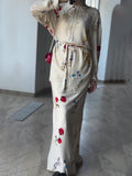 With Thin Fashion Flower Print Casual Silk Dress Two-Piece Set