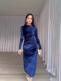 Aristocratic Velvet Body Sexy Waist Irregular Dress Dress Dress Woman