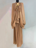 Spring And Summer Design With Lantern Bat Sleeve Fashion Flowing Curry Dress Dress