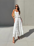 Niche 2025 Spring New Sling Hand-Nailed Floral Top With Waist-Socked Long Dress Fashion Suit Woman