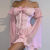 Strapped Waist Horn Sleeve Dress Set Women's Summer Sexy Commuting Skirt DJPT