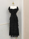 Sheath Square Neckline Lace Black Holiday Dress Birthday Dresses Birthday Outfits SD1246