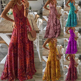 2025 Bohemian New Sling Dress High-Waist V-Neck Print Floral Dress Women's Dress DJPT
