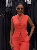 Suit With Orange Suction Loose Large Size Sleeveless Broad Leg Two-Set