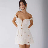 Retro Embroidered Hollow Dress Woman 2024 Spring And Summer New Pure Sexy Hottie Seaside Holiday Dress
