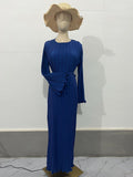 Women's Clothing Autumn 2024 New Long Dress Temperament Folding Horn Sleeve Mid-Long Dress