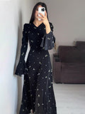 Middle East 2024 Spring New Lotus Leaf Sleeves To Close The Waist And Crushed Flowers Gentle Wind Dress Dress