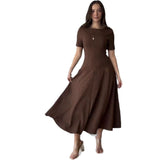 2025 New Solid Color Collar Short Sleeve Zipper Casual Commuter Dress
