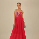 Sensense Fish-Shaped Three-Dimensional Embroidery Chest Pressure Folded Red Sling Dress 2024 Spring And Summer New