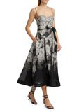 Sling Skirt Crumm Flower Ink High-End Long Dress 2025 New Tice With Waist Lotus Leaf Swing Dress Women's Summer