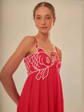 Sensense Fish-Shaped Three-Dimensional Embroidery Chest Pressure Folded Red Sling Dress 2024 Spring And Summer New