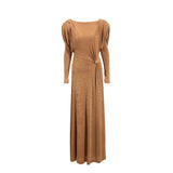 Retro High-End Solid-Colored Dress Dress 2025 Summer Round-Neck Long-Sleeved Waist Design Dress Dress Dress