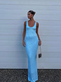 Summer Women's Explosive Sexy U-Neck Sleeveless Squint Bag Hip Dress HZ0628