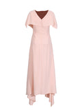 Elegant Literary Style Waist Dress 2025 New Shawl Design Waist Irregular Dress Dress Women Summer