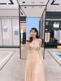 Design Heavy Industry Nails Pressed Folding Sling Dress In The Summer Of 2024 Beautiful Waist Thin Holiday Dress