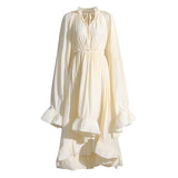 Women's Dress 2025 Spring New Women's Dresses 100-Fold Cloaked Leaf-Side Dress Girl