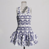 Summer Holiday Wind New U-Shaped Tie Design Super Short Lotus Edge Dress Woman