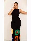 Summer New Fashion Round Neckless Color Hollow Embroidery A Long Dress