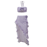 Hanging Flower Blouse Sexy Open Fork Fine Skirt Picny Seaside Bikini Set DJPT