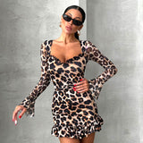 Women's Mesh Splicing Horn Long Sleeves To Close The Waist Sexy Ass Skirt DJPT