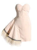 Babes Dress Woman 2025 Spring New Temperament Feather Splicing Flower Set Body Bram Dress Dress