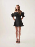 Niche 2025 Spring New One-Word Hand-Caught Nailed Three-Dimensional A Dress Dress Women