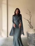 2024 Splicing Glass Yarn Sleeve Long Lint Repair Dress