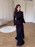 2024 Fashion Temperament Long-Sleeved Splicing Design Velvet Shawl Court Dress