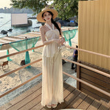Folded Gentle Wind Beach Holiday Hanging Neck Sling + Trousers Set Women's Summer 2025 New