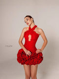 Female Sha Cloth Flower Lace Hanging Neck Sexy Ass Skirt High-End Famous Lady Beautiful Bandage Skirt